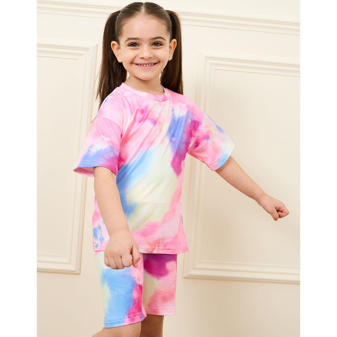 Styli Tie & Dye Print T-shirt & Biker Short Set-girls-clothing-setsandcoords-image-3