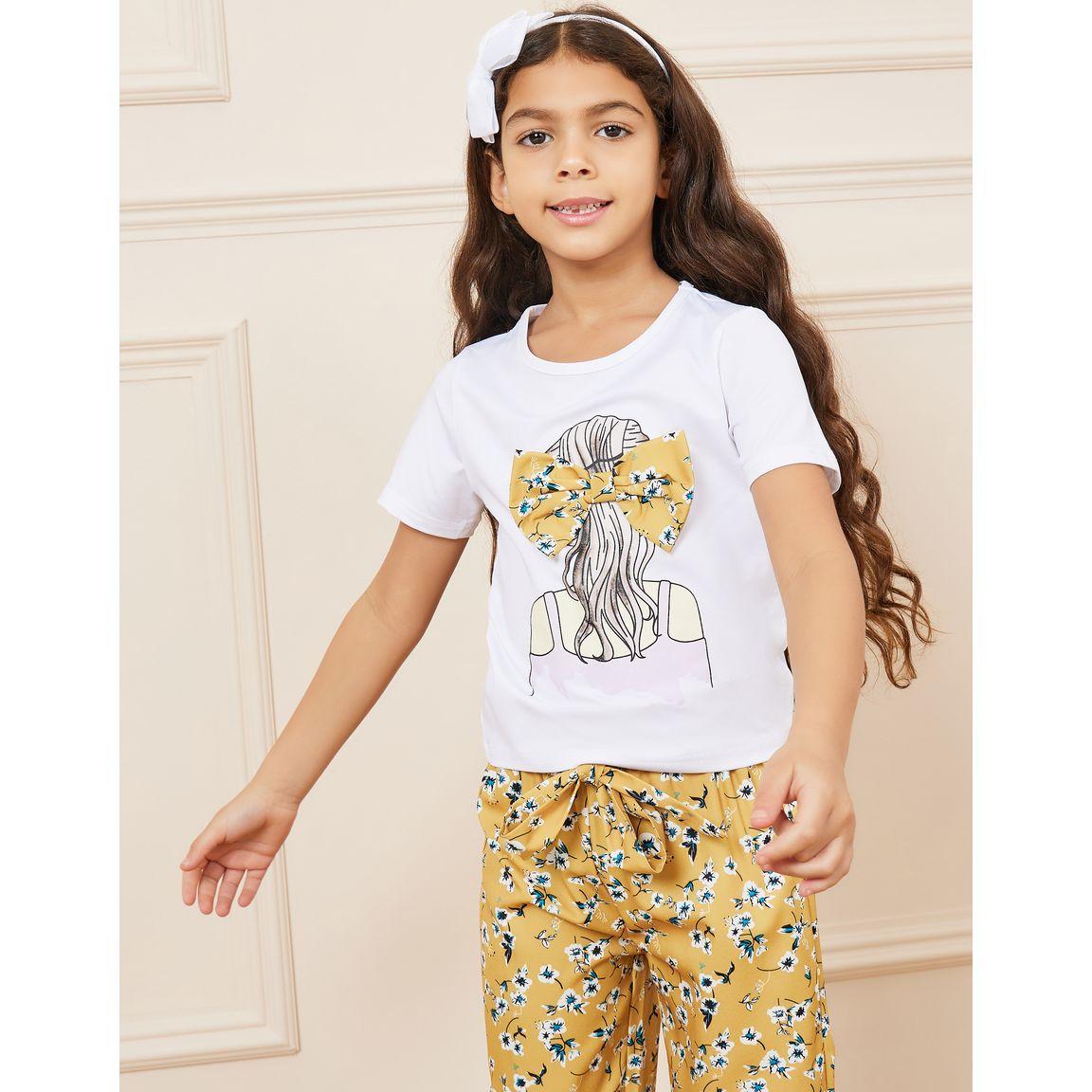 Styli Printed Bow Applique T-shirt and AOP Pant Set-girls-clothing-setsandcoords-image-2