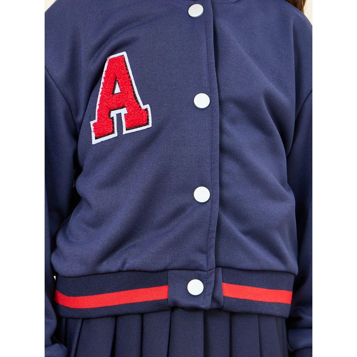 Styli Varsity Patched Jacket and Pleated Skirt Set-girls-clothing-setsandcoords-image-3