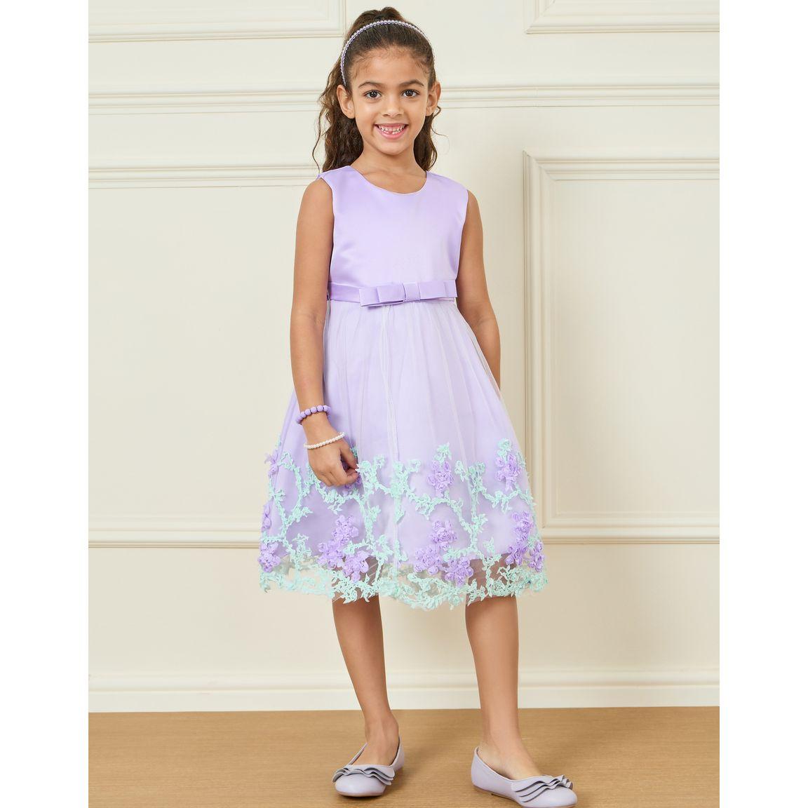 Styli Floral Applique Mesh Insert A-Line Dress-girls-clothing-dressesandjumpsuits-image-1
