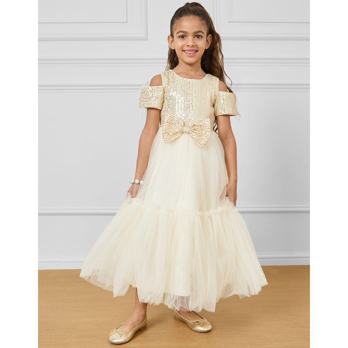 Styli Sequin Detail Cold Shoulder Bow Detail Mesh Skater Dress-girls-clothing-dressesandjumpsuits-image-1