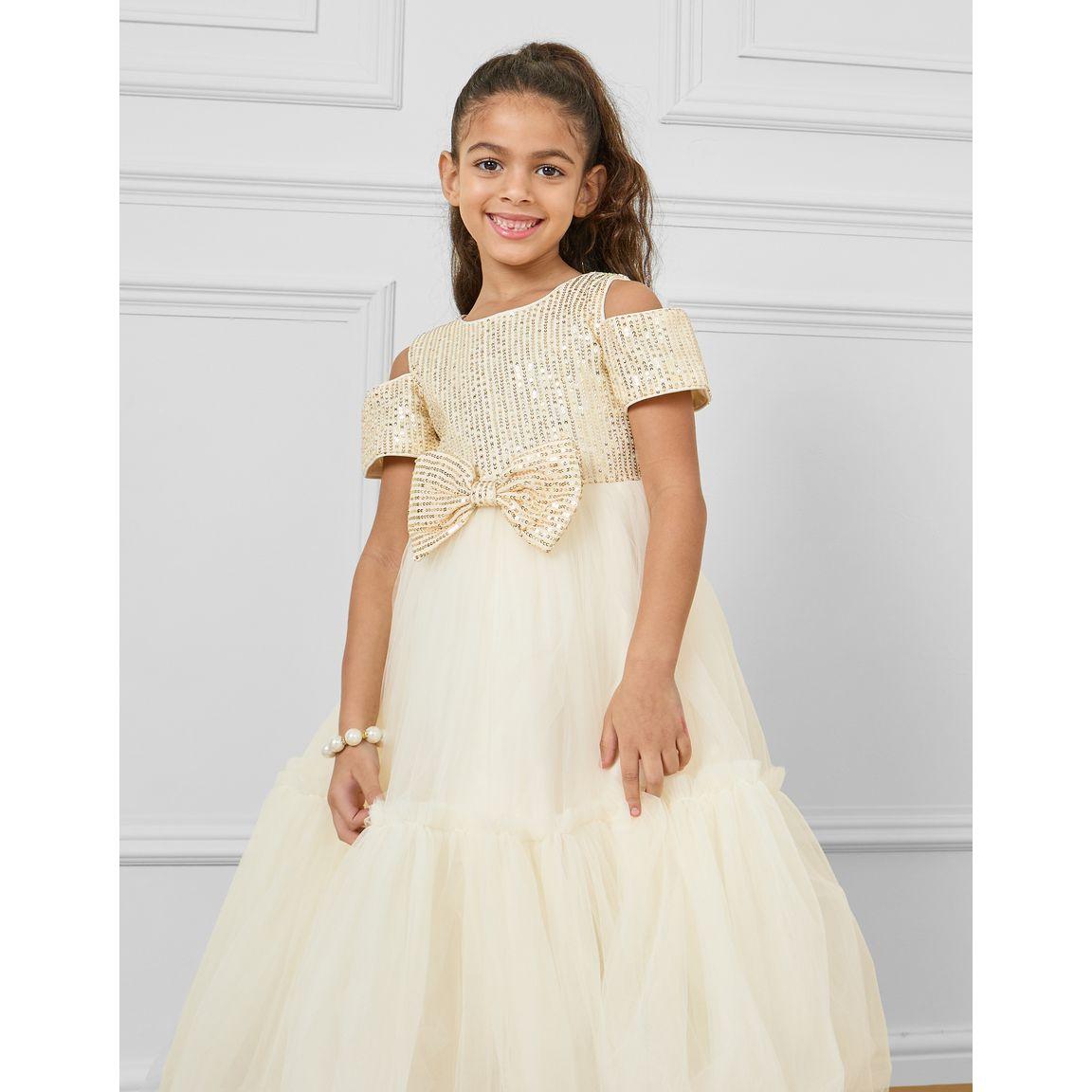 Styli Sequin Detail Cold Shoulder Bow Detail Mesh Skater Dress-girls-clothing-dressesandjumpsuits-image-2