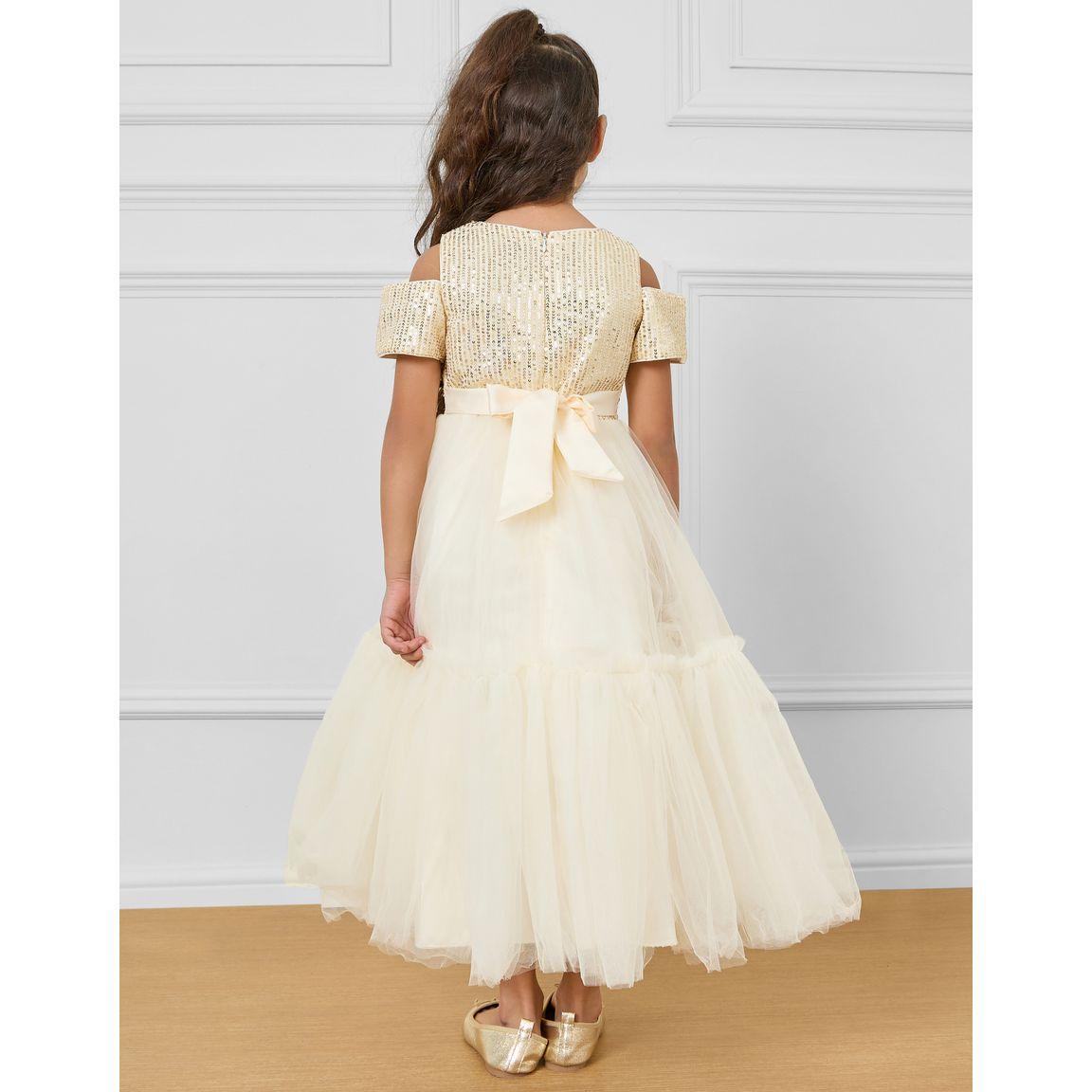 Styli Sequin Detail Cold Shoulder Bow Detail Mesh Skater Dress-girls-clothing-dressesandjumpsuits-image-4