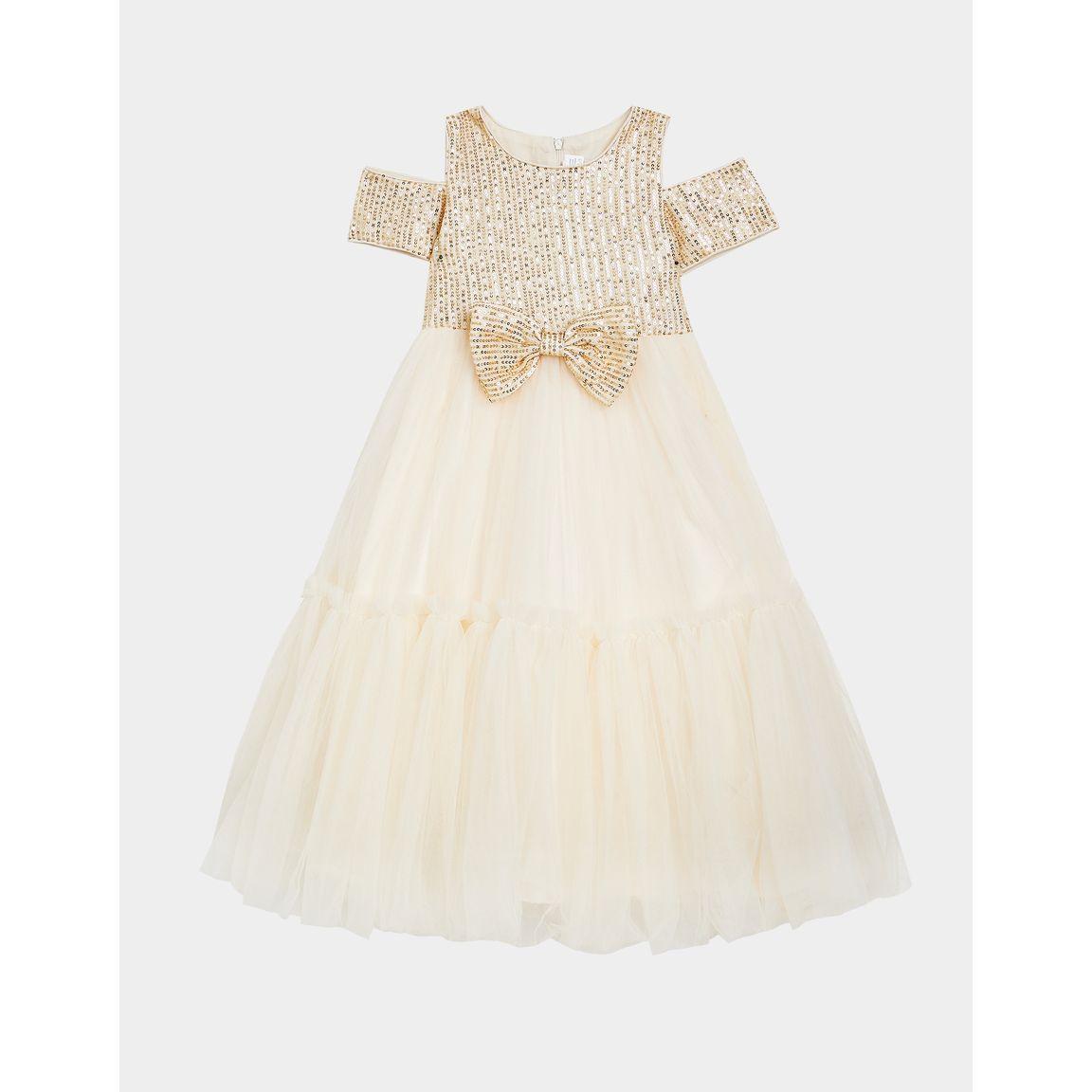 Styli Sequin Detail Cold Shoulder Bow Detail Mesh Skater Dress-girls-clothing-dressesandjumpsuits-image-5