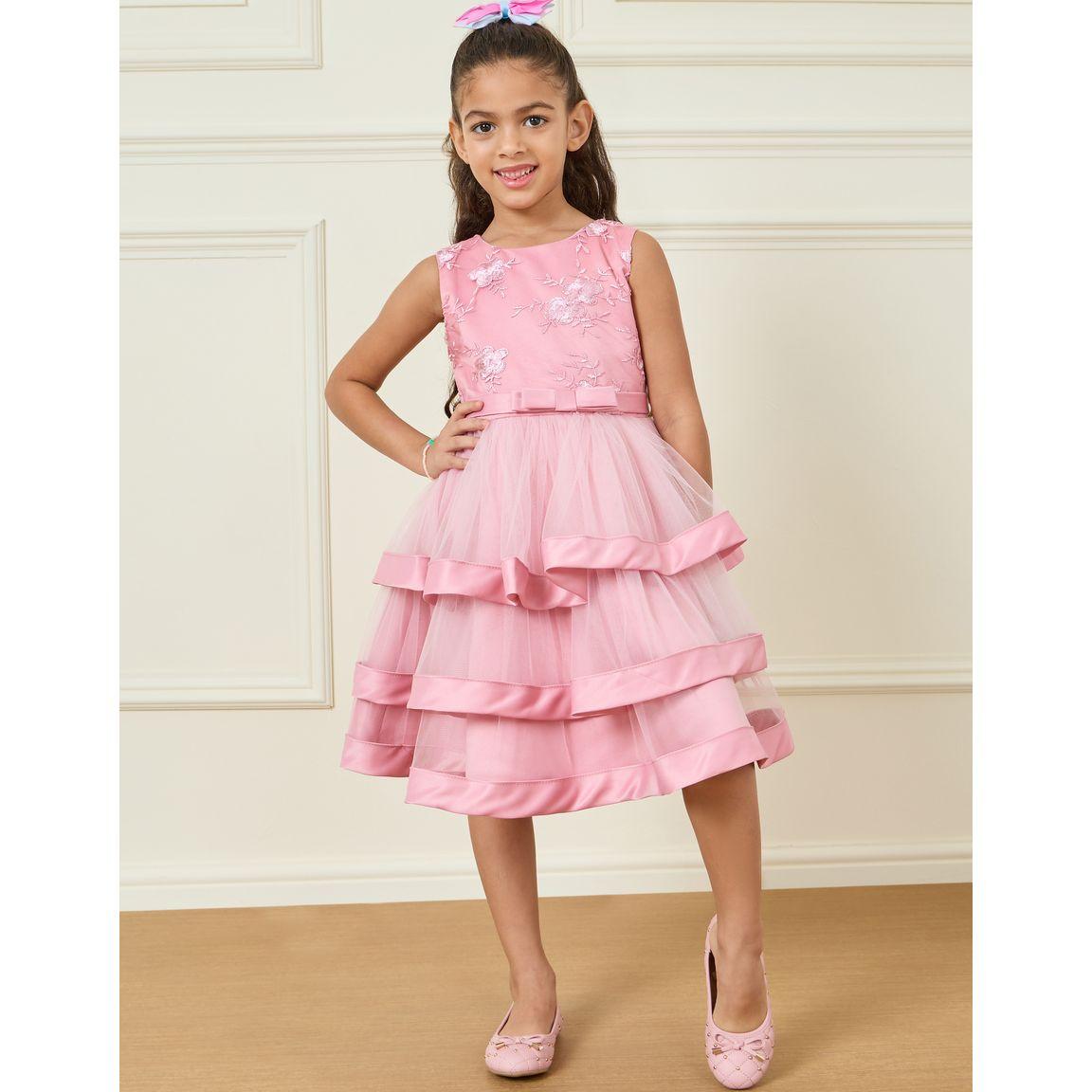 Styli Embroidered Mesh Ruffle Layered Satin Dress-girls-clothing-dressesandjumpsuits-image-1