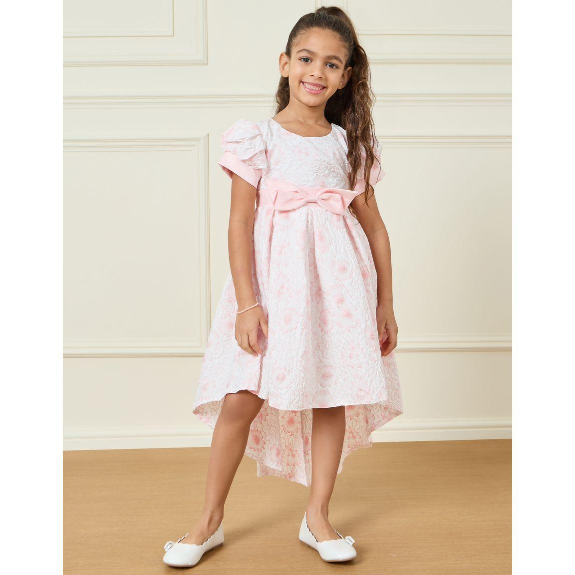 Styli Jacquard Embossed Satin Bow High Low Hem Dress-girls-clothing-dressesandjumpsuits-image-1