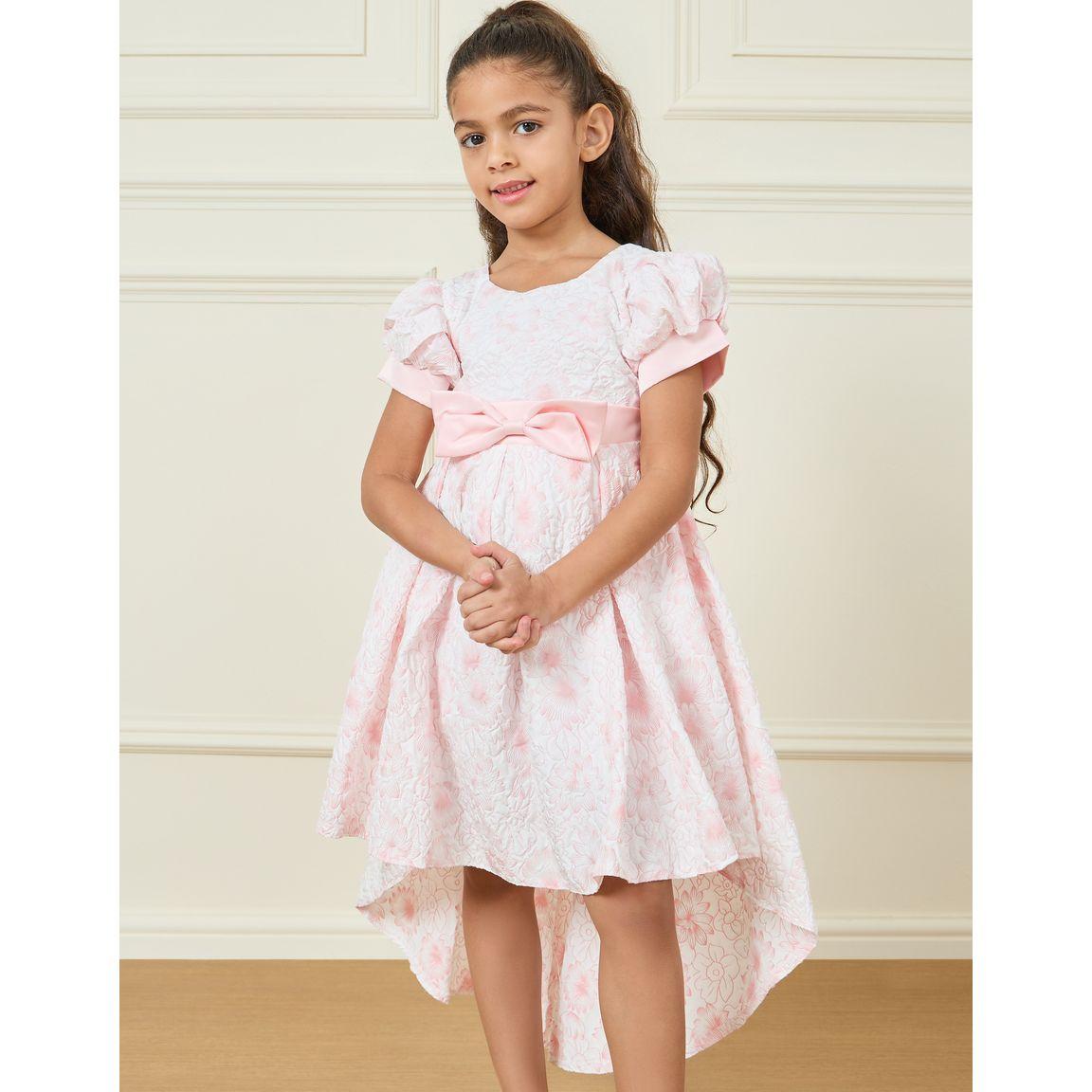 Styli Jacquard Embossed Satin Bow High Low Hem Dress-girls-clothing-dressesandjumpsuits-image-2