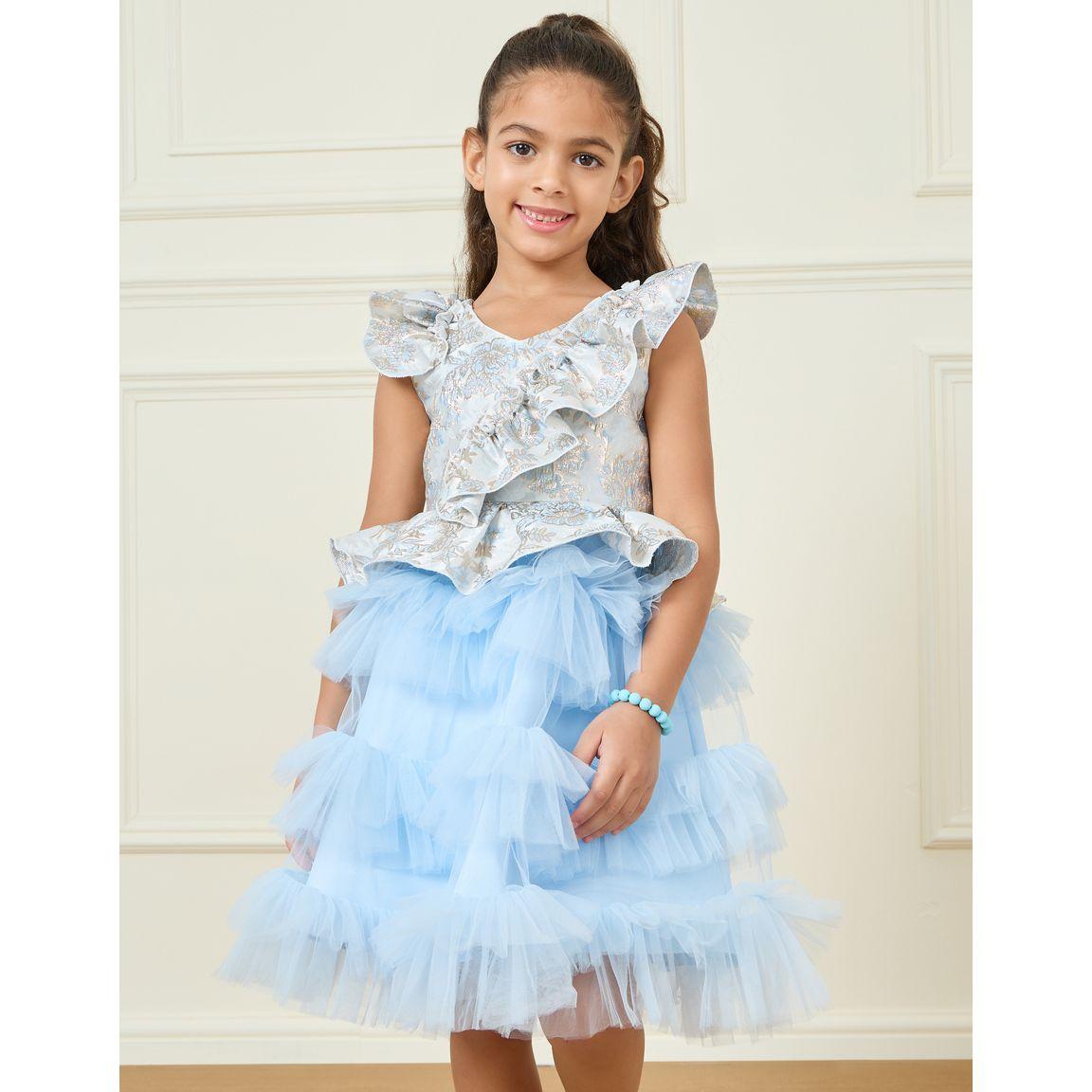 Styli Jacquard Ruffle Detail Mesh Layer Dress-girls-clothing-dressesandjumpsuits-image-2
