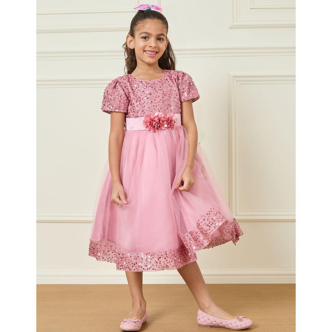 Styli Sequin Detail Floral Applique Mesh A-Line Dress-girls-clothing-dressesandjumpsuits-image-1