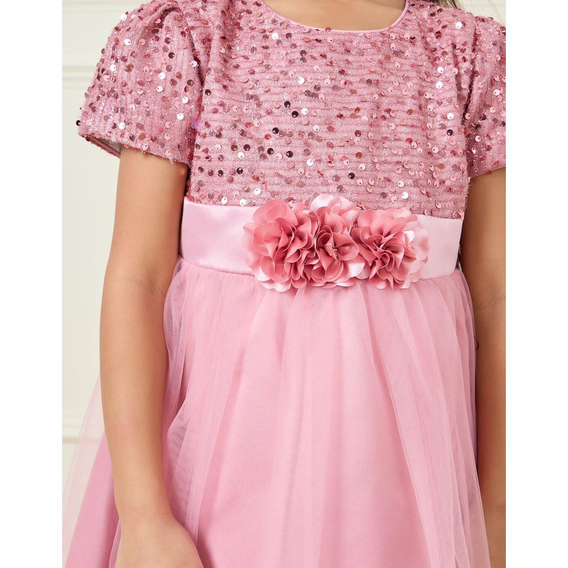 Styli Sequin Detail Floral Applique Mesh A-Line Dress-girls-clothing-dressesandjumpsuits-image-3