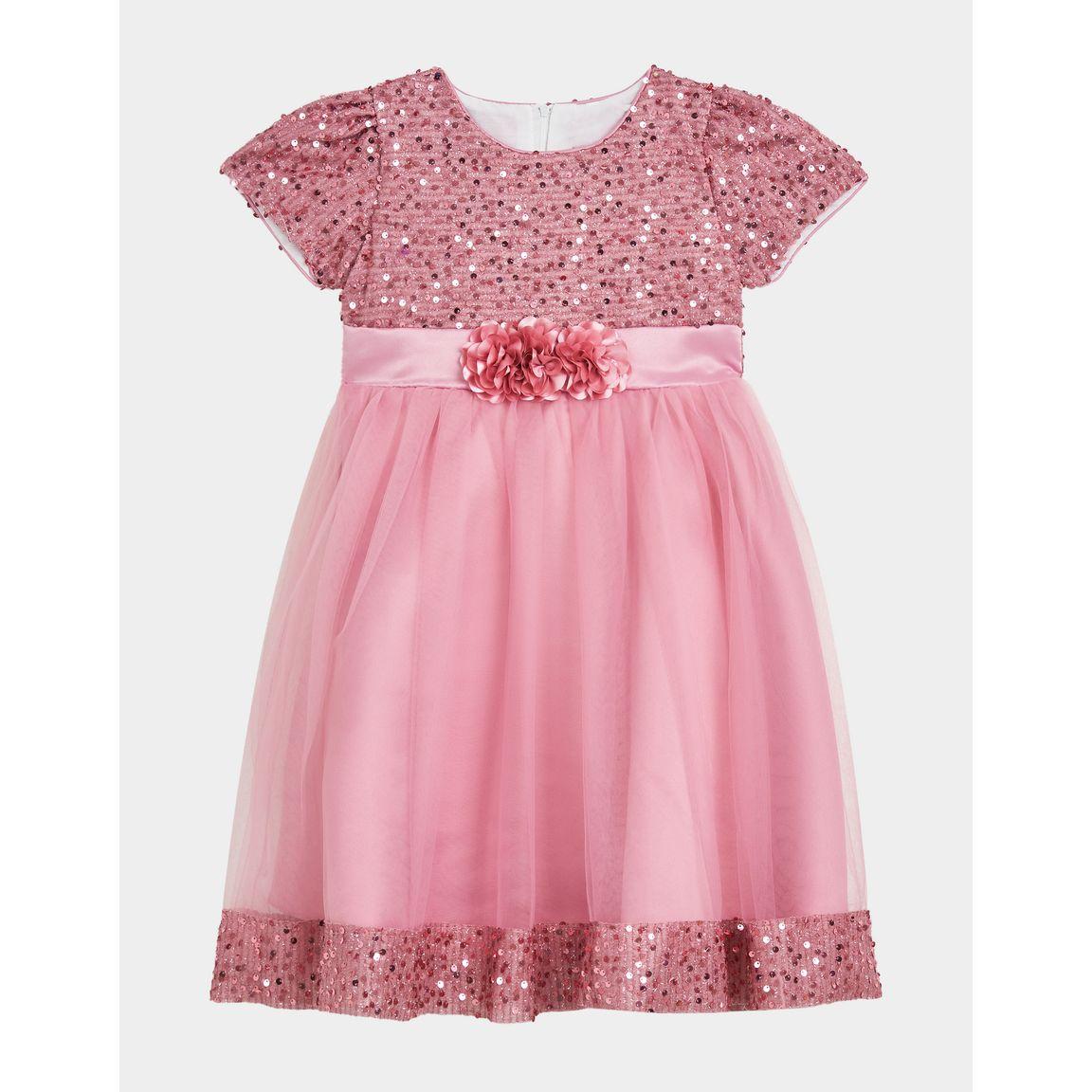 Styli Sequin Detail Floral Applique Mesh A-Line Dress-girls-clothing-dressesandjumpsuits-image-5