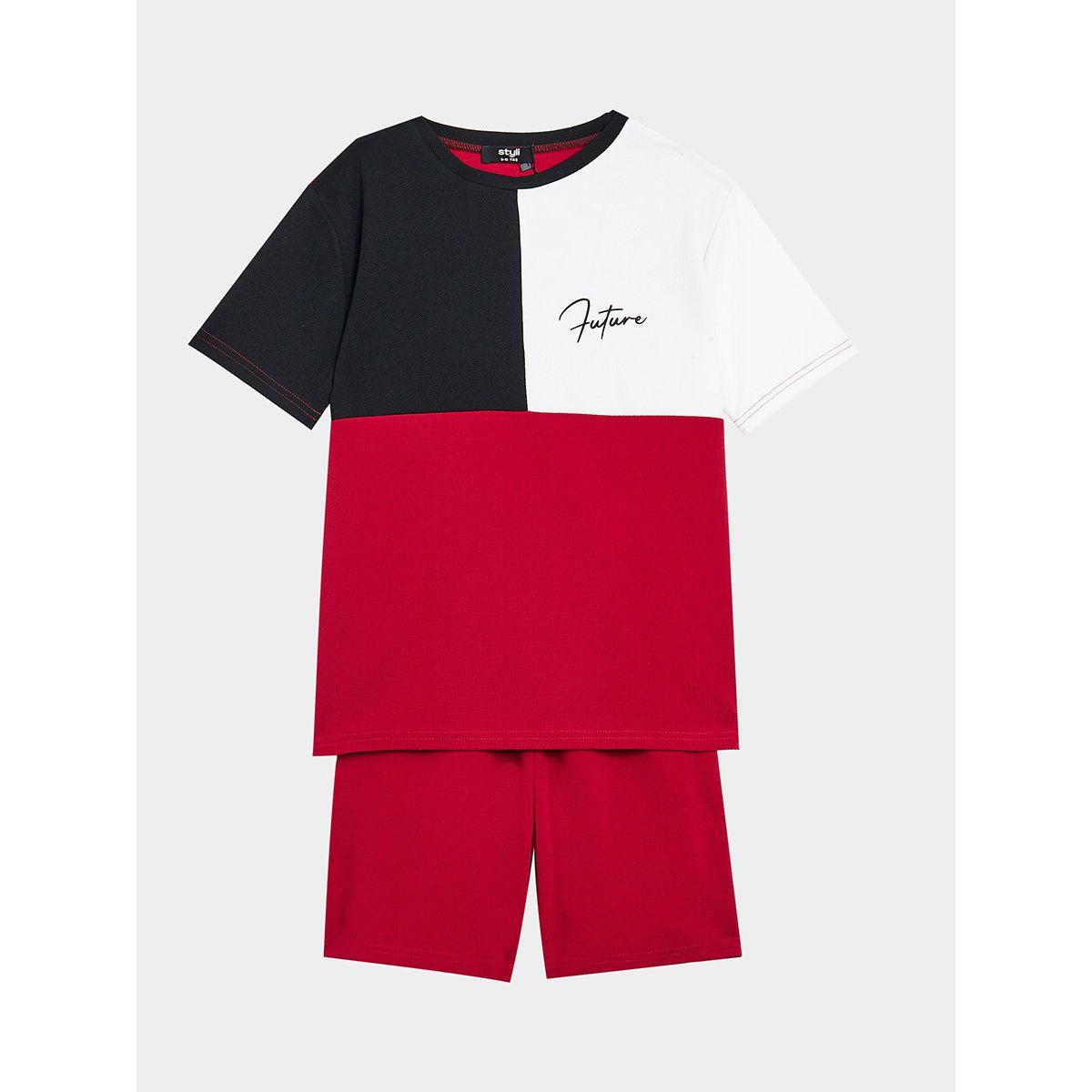 Styli Colorblock Round Neck T-Shirt & Shorts Set-boys-clothing-setsandcoords-image-1