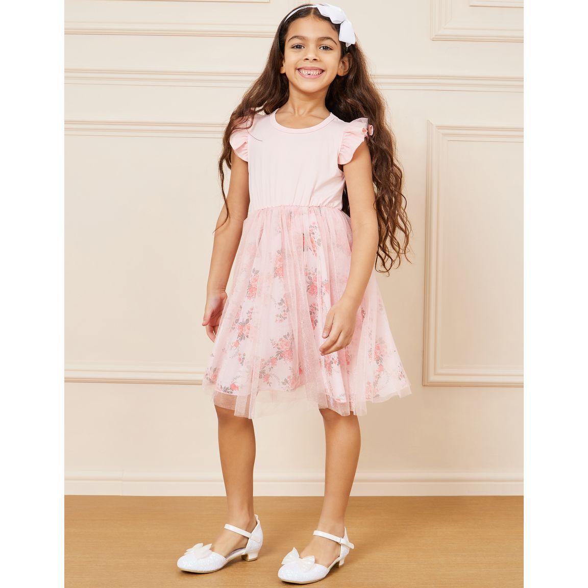 Styli Ruffle Sleeves Floral Print Mesh Insert Dress-girls-clothing-dressesandjumpsuits-image-1