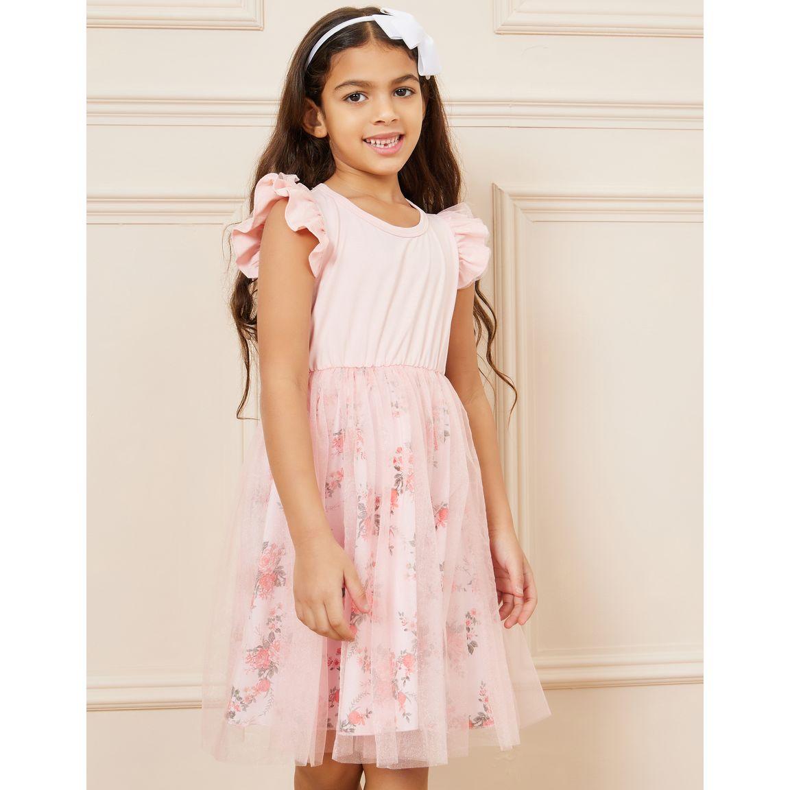 Styli Ruffle Sleeves Floral Print Mesh Insert Dress-girls-clothing-dressesandjumpsuits-image-2