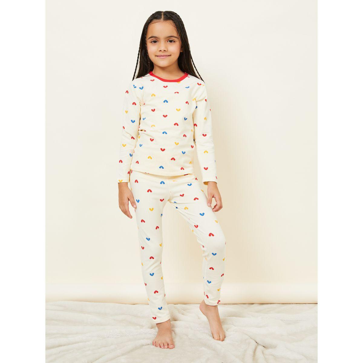 Styli All Over Heart Print T-Shirt with Long Sleeves & Pyjama Set-girls-clothing-nightwear-image-1
