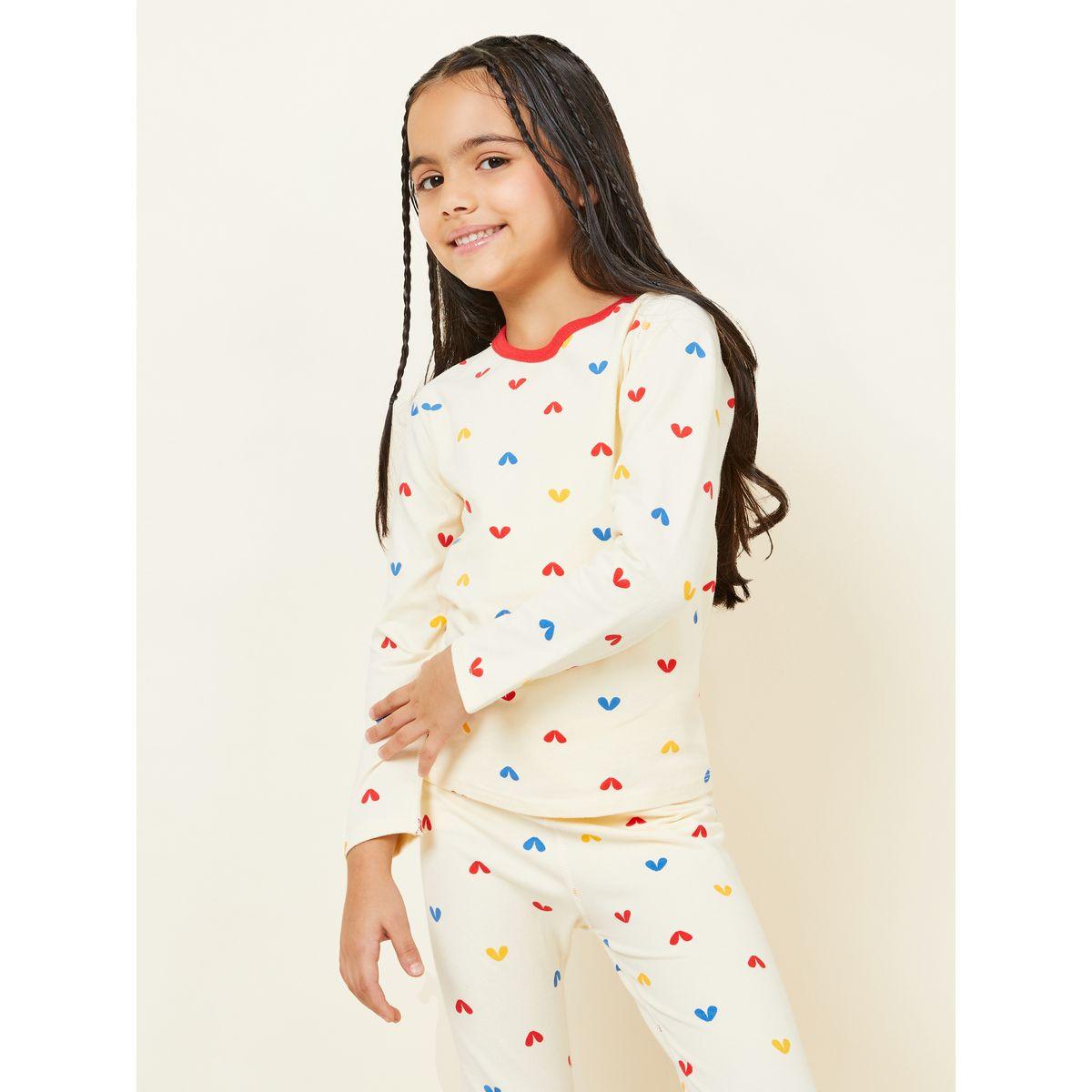 Styli All Over Heart Print T-Shirt with Long Sleeves & Pyjama Set-girls-clothing-nightwear-image-2