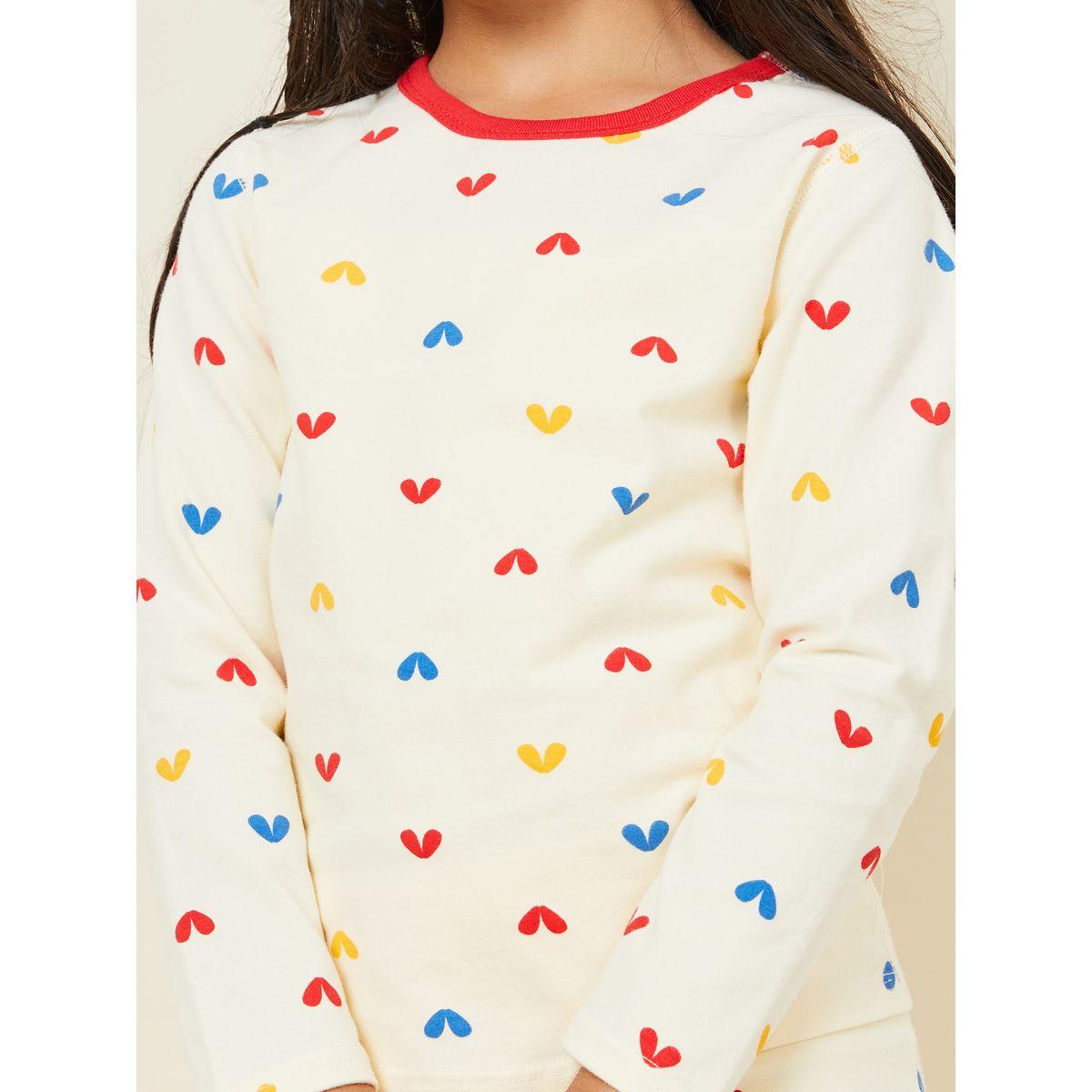 Styli All Over Heart Print T-Shirt with Long Sleeves & Pyjama Set-girls-clothing-nightwear-image-3