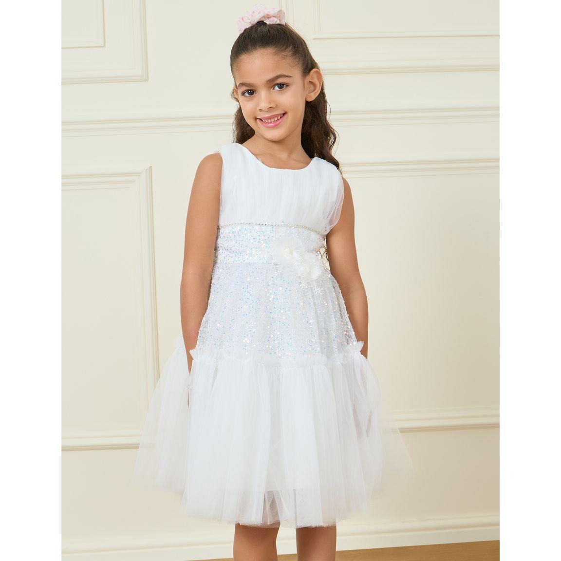 Styli Sequin Detail Floral Applique Mesh Ruffle Hem Dress-girls-clothing-dressesandjumpsuits-image-2