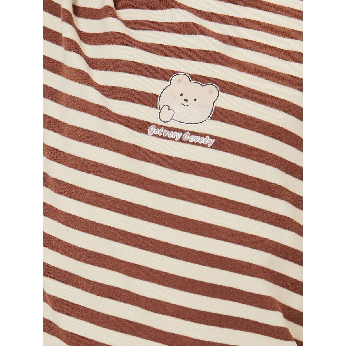 Styli Striped Bear Print Top & Pyjama Set-boys-clothing-nightwear-image-4