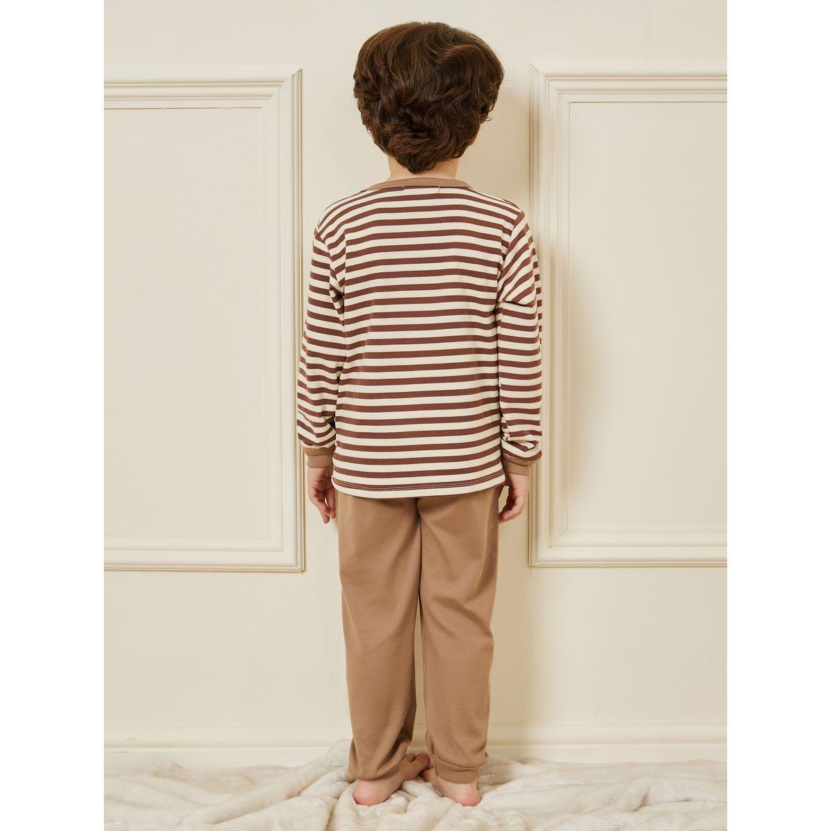 Styli Striped Bear Print Top & Pyjama Set-boys-clothing-nightwear-image-2