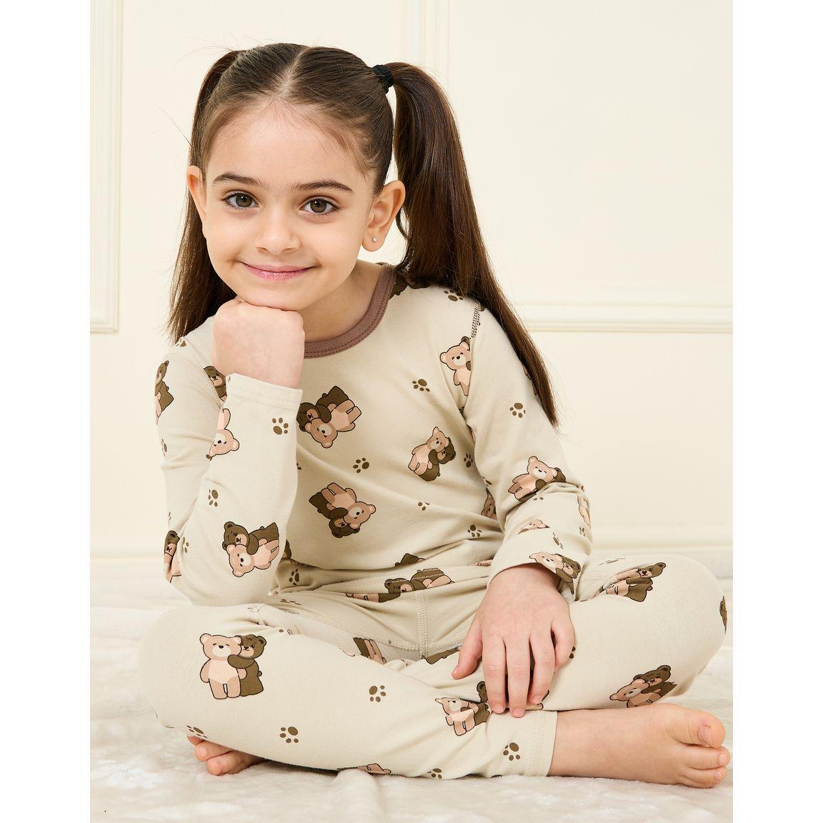 Styli Teddy Bear Print T-shirt and Pyjama Set-girls-clothing-nightwear-image-1