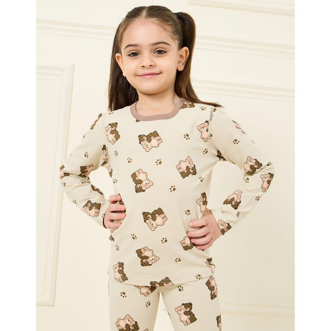 Styli Teddy Bear Print T-shirt and Pyjama Set-girls-clothing-nightwear-image-3