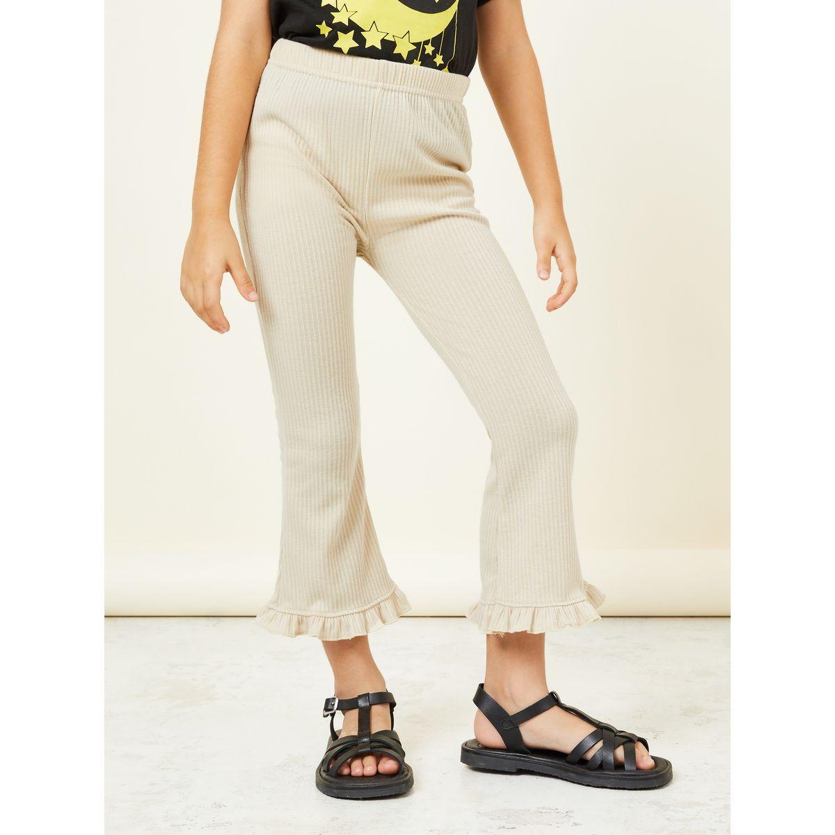 بنطال محبوك بتفاصيل مضلعة وكشكش-girls-clothing-bottoms-trousers-image-1