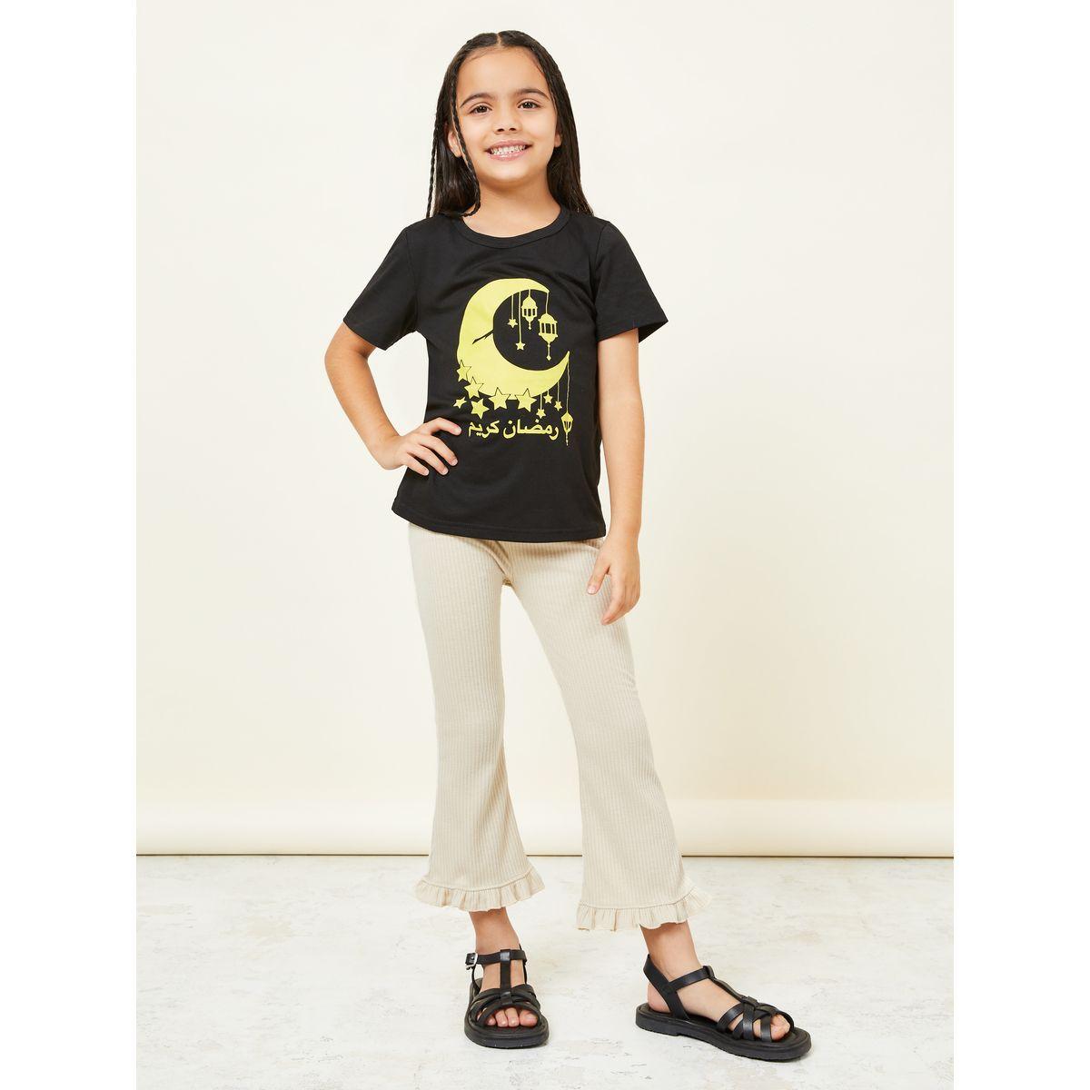 بنطال محبوك بتفاصيل مضلعة وكشكش-girls-clothing-bottoms-trousers-image-2