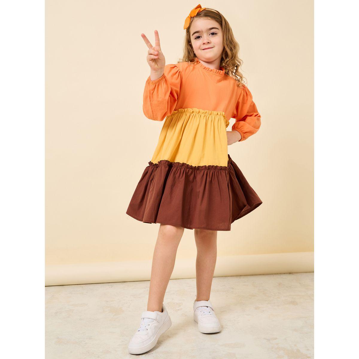Styli Colorblock Smock Dress with Long Sleeves-girls-clothing-dressesandjumpsuits-image-1