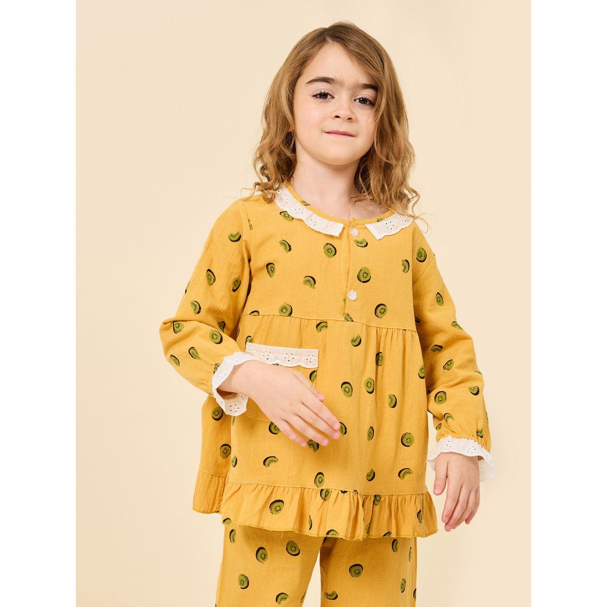 Styli Lace Contrast Collar Printed Top & Pyjama Set-girls-clothing-nightwear-image-2