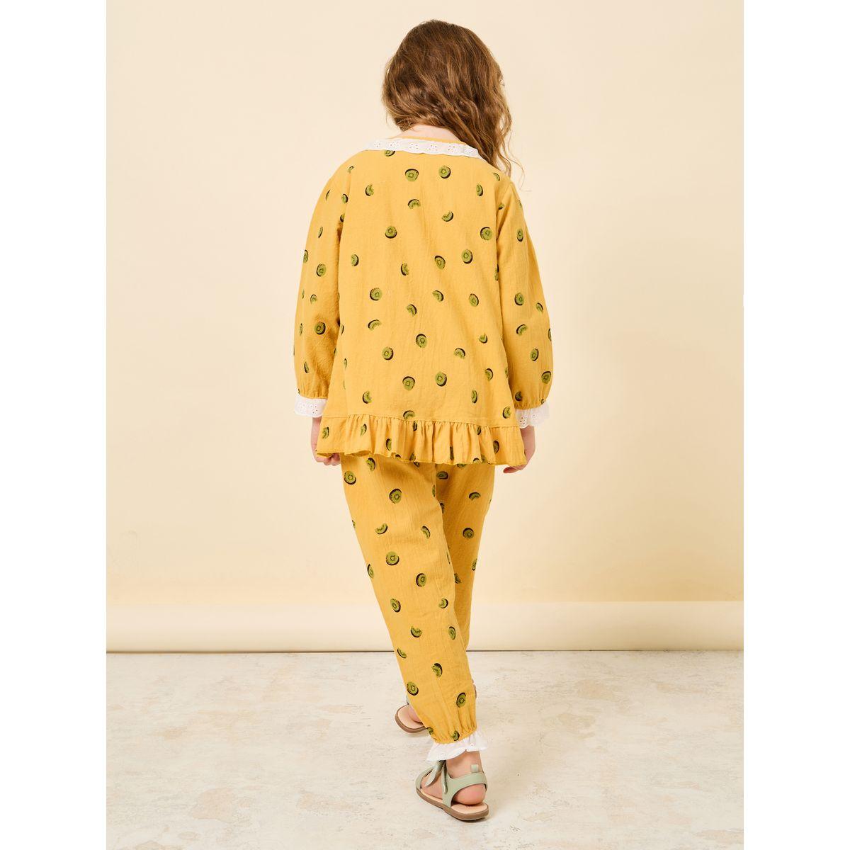 Styli Lace Contrast Collar Printed Top & Pyjama Set-girls-clothing-nightwear-image-5