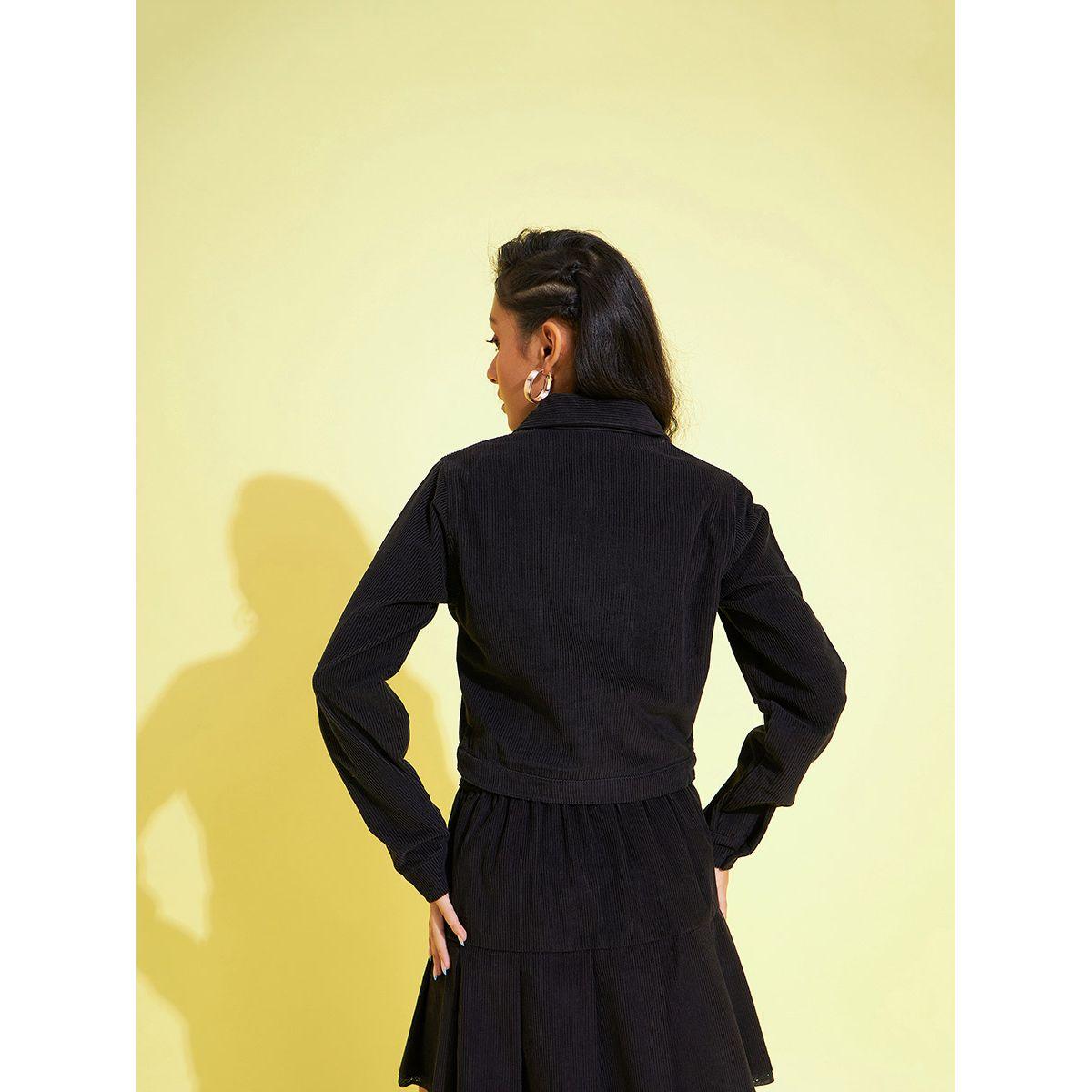 Noh-Voh X Styli  Corduroy Crop Jacket with Pocket Detail-girls-clothing-winterwear-jacketsandcoats-image-2