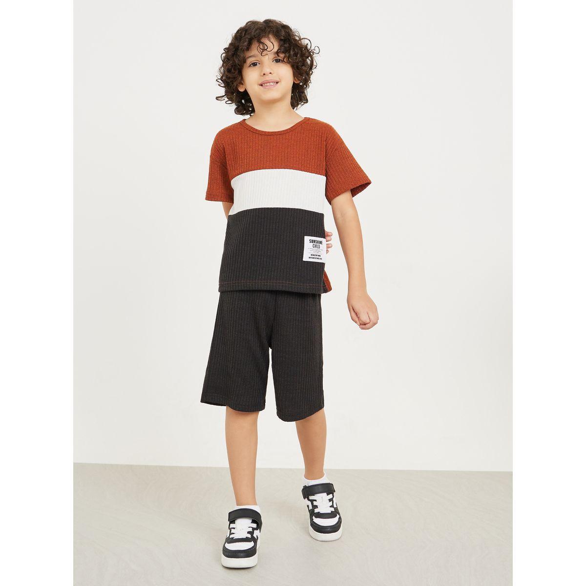 Styli Colorblock Rib Knit Top & Short Set-boys-clothing-setsandcoords-image-2