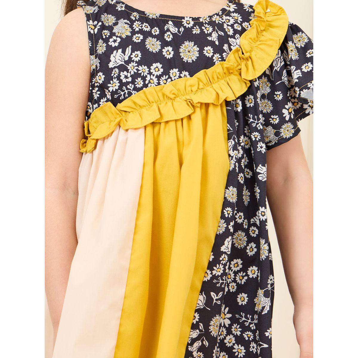 Styli Floral Print Ruffle Detail Colorblock A-Line Dress-girls-clothing-dressesandjumpsuits-image-3