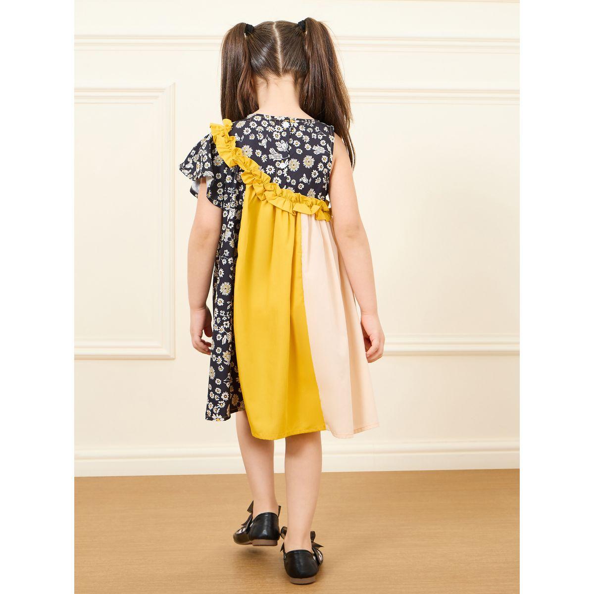 Styli Floral Print Ruffle Detail Colorblock A-Line Dress-girls-clothing-dressesandjumpsuits-image-4