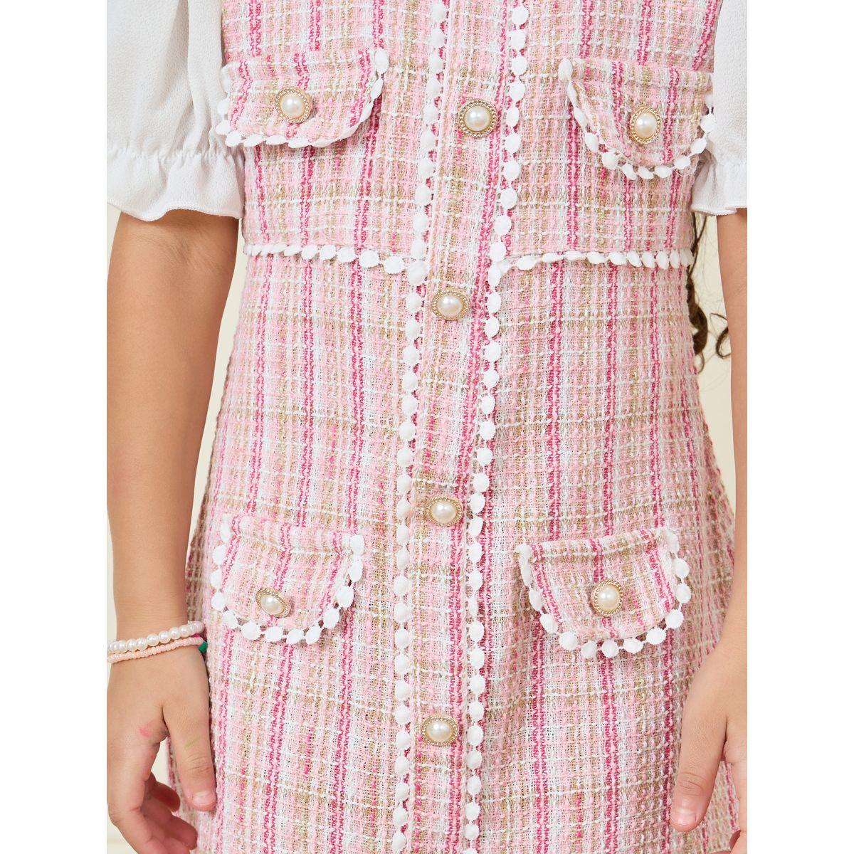 Styli Plaid Flap Pocket Detail Puff Sleeve Dress-girls-clothing-dressesandjumpsuits-image-3