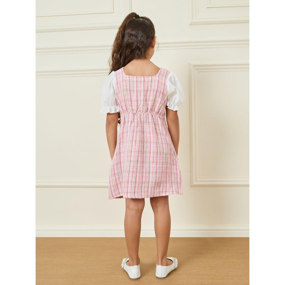 Styli Plaid Flap Pocket Detail Puff Sleeve Dress-girls-clothing-dressesandjumpsuits-image-4