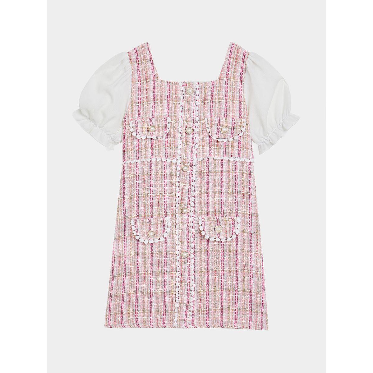 Styli Plaid Flap Pocket Detail Puff Sleeve Dress-girls-clothing-dressesandjumpsuits-image-5