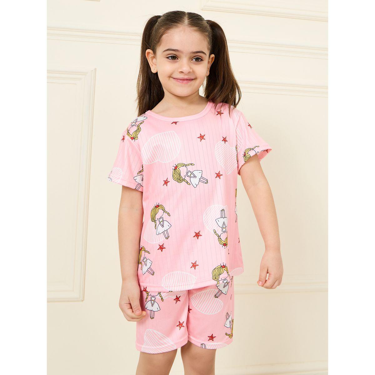Styli Ribbed Printed Short Sleeve T-Shirt & Shorts Set-girls-clothing-nightwear-image-2