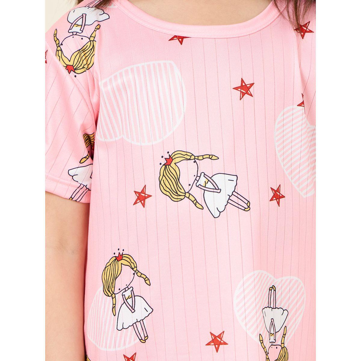Styli Ribbed Printed Short Sleeve T-Shirt & Shorts Set-girls-clothing-nightwear-image-3