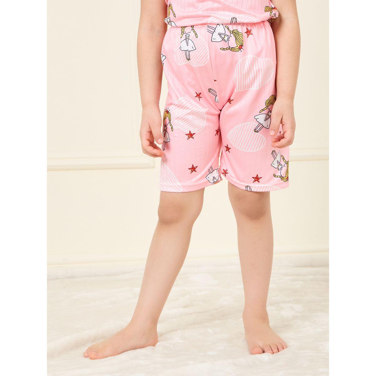 Styli Ribbed Printed Short Sleeve T-Shirt & Shorts Set-girls-clothing-nightwear-image-4