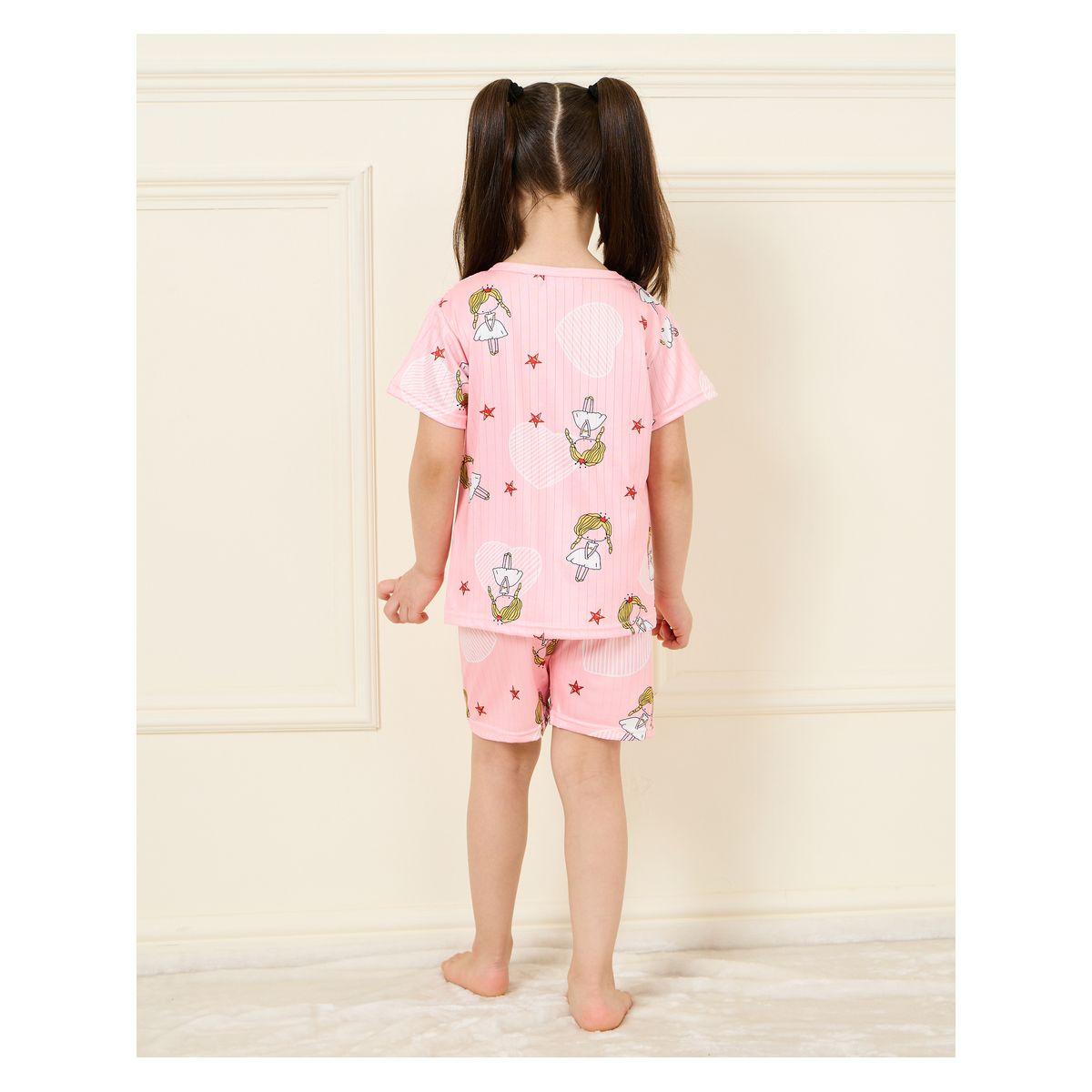 Styli Ribbed Printed Short Sleeve T-Shirt & Shorts Set-girls-clothing-nightwear-image-5