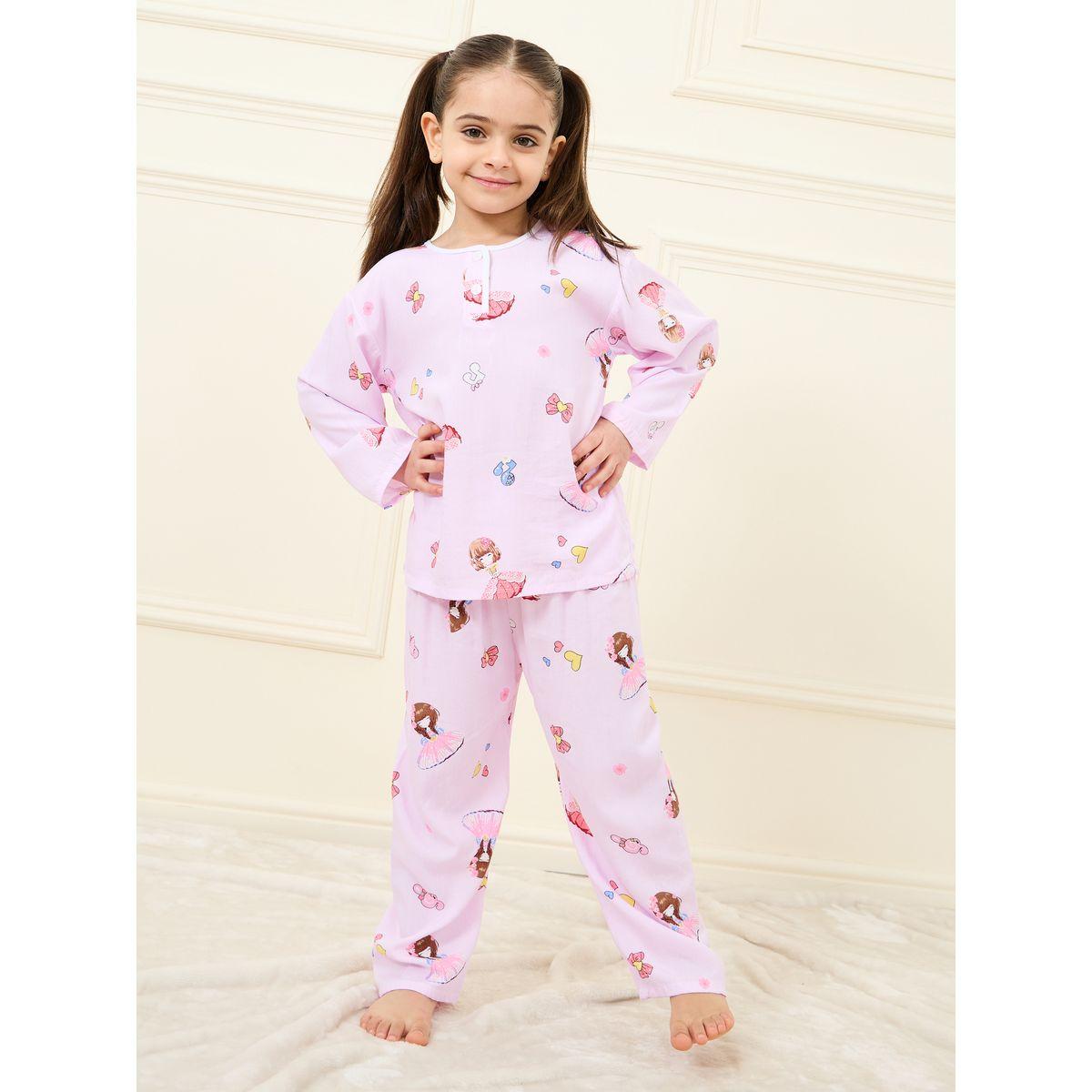 Styli All Over Print Long Sleeve T-Shirt & Pyjama Set-girls-clothing-nightwear-image-1