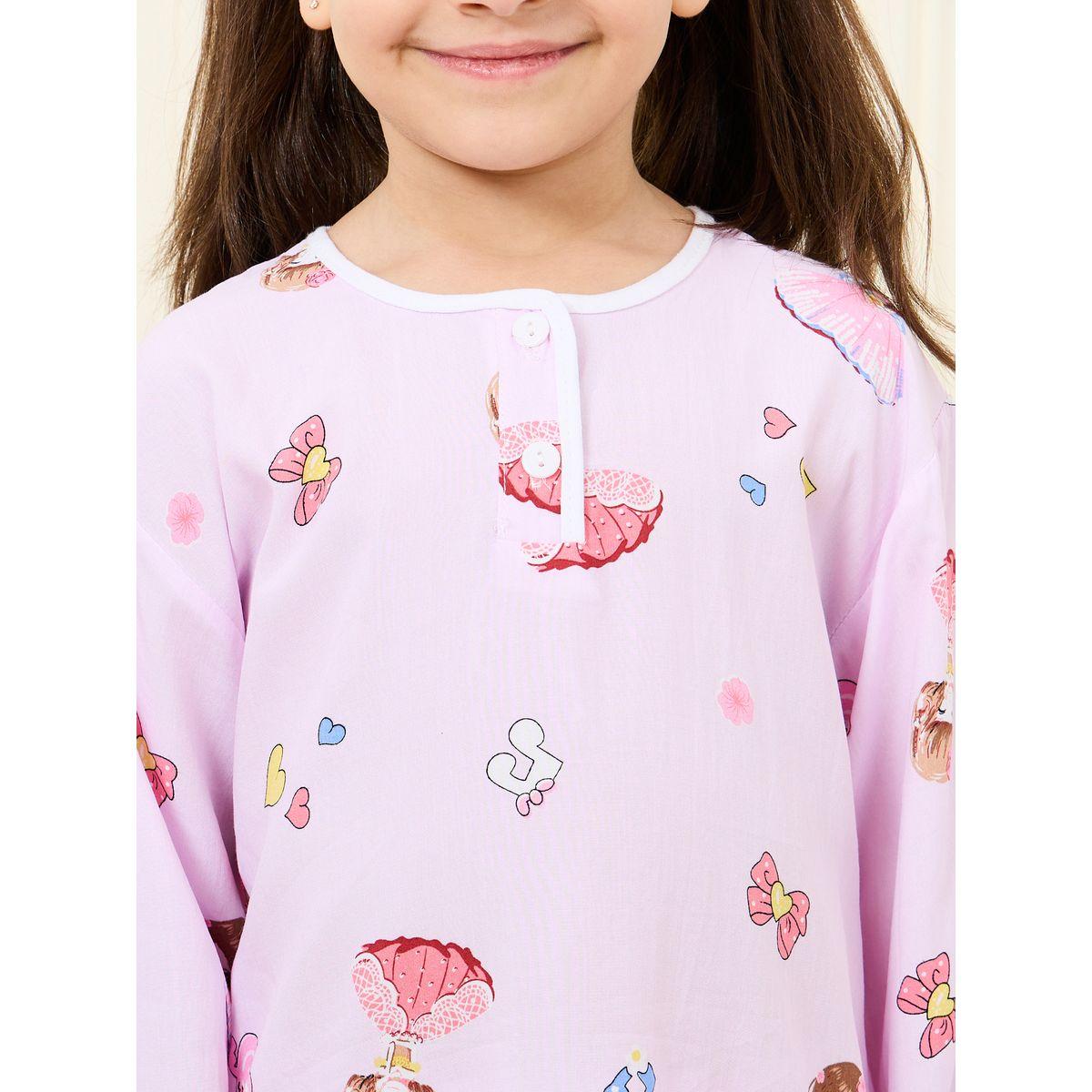 Styli All Over Print Long Sleeve T-Shirt & Pyjama Set-girls-clothing-nightwear-image-3