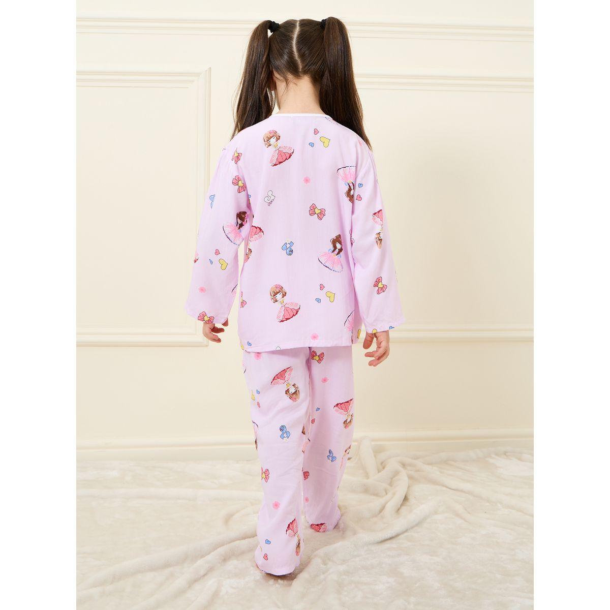 Styli All Over Print Long Sleeve T-Shirt & Pyjama Set-girls-clothing-nightwear-image-4