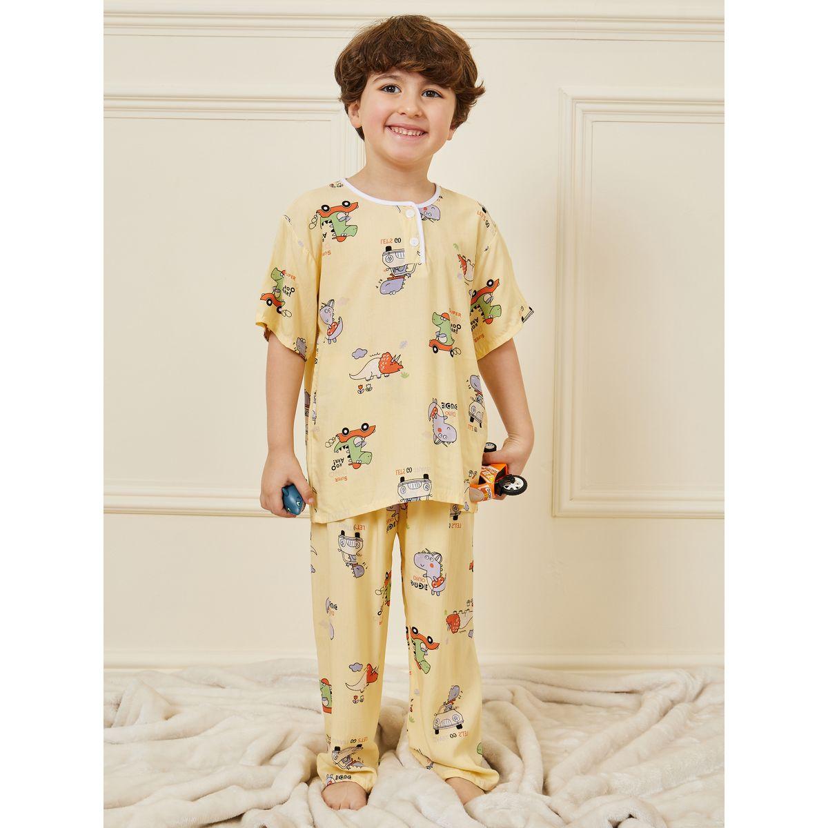 Styli Graphic Print Henley Top & Pyjama Set-boys-clothing-nightwear-image-1