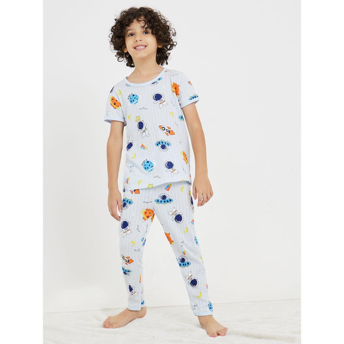 Styli Space Print Cotton T-shirt and Pyjama Set-boys-clothing-nightwear-image-1