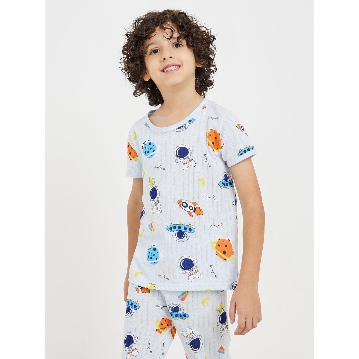 Styli Space Print Cotton T-shirt and Pyjama Set-boys-clothing-nightwear-image-2