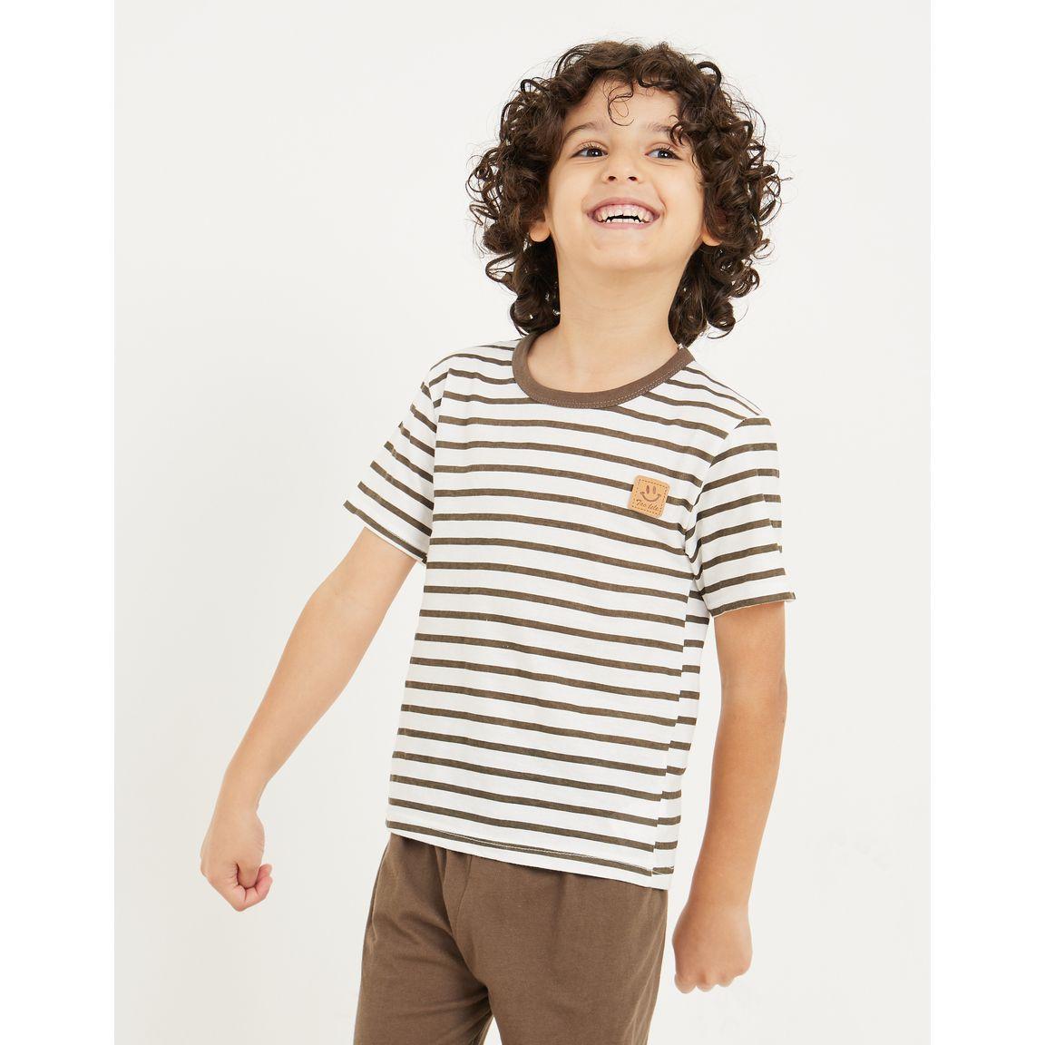 Styli Cotton Striped T-Shirt & Shorts Set-boys-clothing-nightwear-image-2