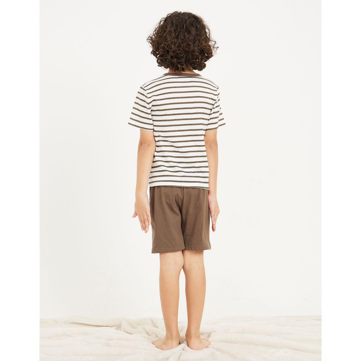 Styli Cotton Striped T-Shirt & Shorts Set-boys-clothing-nightwear-image-4